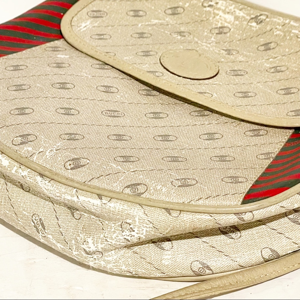 Gucci Vintage Cream Diagonal Stripe Red Trim Mini Shoulder Crossbody Bag - Picture 3 of 9